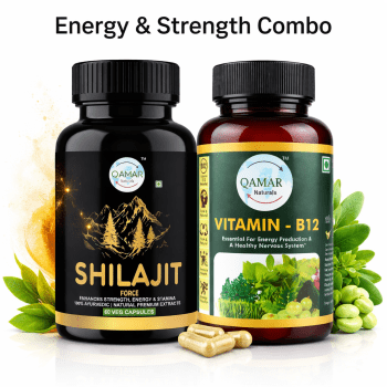 QAMAR Naturals Shilajit and Vitamin B12 Energy Combo product bottle