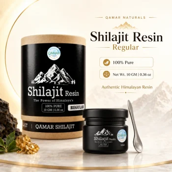 QAMAR Naturals Shilajit Regular Classic Edition 10 g resin jar with spoon